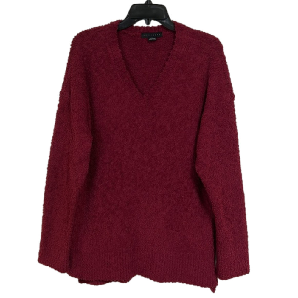 Sanctuary Burgundy Red V-Neck Popcorn Chunky Knit Pullover Sweater Top - Size L